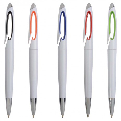 Penna in plastica con dettagli colorati