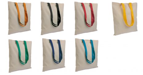 Shopper borsa spesa cotone pesante personalizzabile con manici lunghi colorati economica